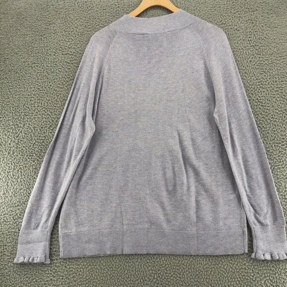 LOFT Sweater Womens Large Purple Mock Neck Ruffles Raglan Sleeves Knit Classic - Picture 4 of 10